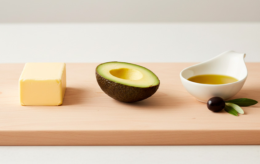 Aceite de oliva comparado con aguacate y mantequilla en dieta para bajar de peso