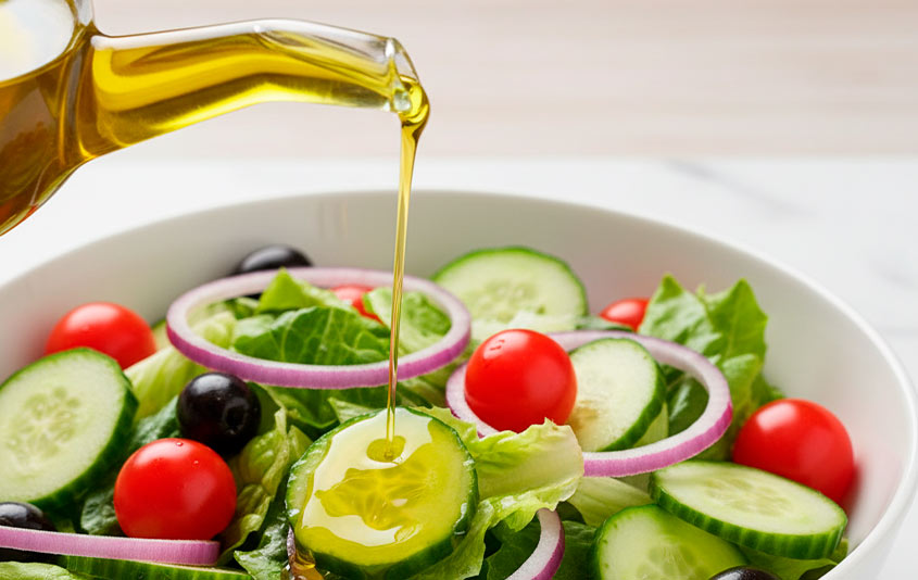 Aceite de oliva para bajar de peso en ensalada mediterranea fresca