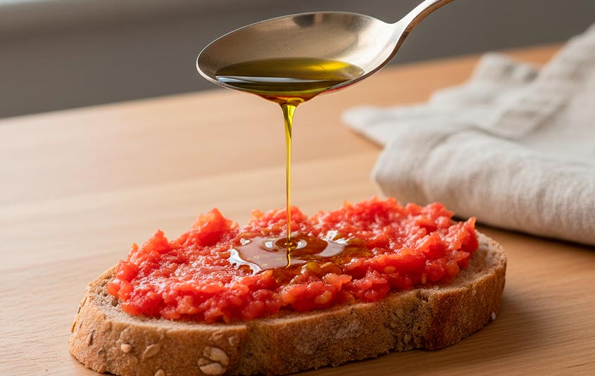 Tostada integral con aceite de oliva virgen extra para una dieta saludable