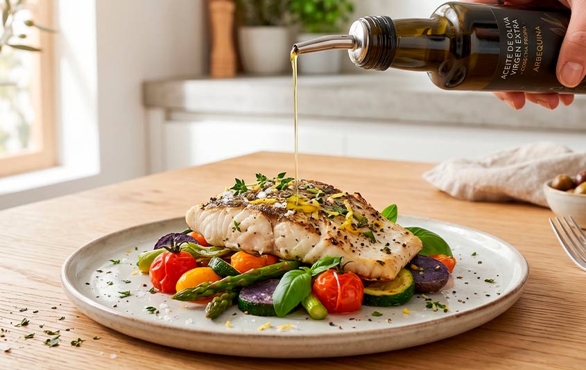 AOVE en dietas saludables con ensalada y aceite de oliva virgen extra