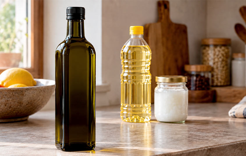 Aceite de oliva virgen extra frente a otros aceites vegetales en una cocina